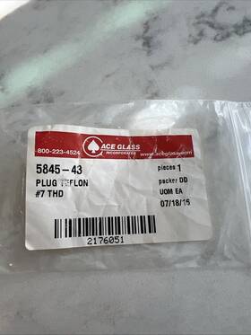 7855-712 Ace Glass 5845-43 #7 Solid Ptfe Plug Fetfe O-ring Back Seal
