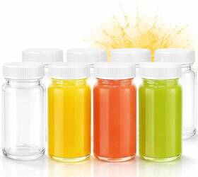 All About Juicing 860002594798 Juice Shot Bottles With Caps - Wide Mouth For 8 Pack Clear White Lids