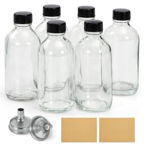 Zz14-4oztb6 Aozita 6 Pack 4 Oz Small Clear Glass Bottles With Lids And 2 Stainless 4oz Zz14-4oztb6 Aozita 6 Pack 4 Oz Small Clear Glass Bottles With Lids And 2 Stainless 4oz