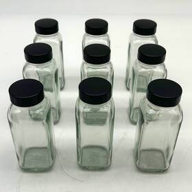 117191 Berlin Packaging 4 Oz Clear Glass French Square Bottles With Black Caps 9pk