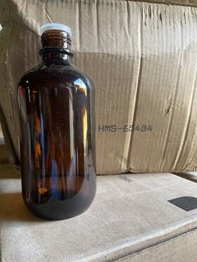Hms-65484 Berlin Packaging 6 33oz 1000ml Amber Round Packer Bottle Narrow Mouth Glas W Lid 38-439