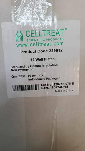 229512 Celltreat 12 Well Tissue Item Culture Plate 50/case Expires 07/18/2025 229512 Celltreat 12 Well Tissue Item Culture Plate 50/case Expires 07/18/2025