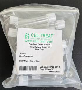 230440 Celltreat 14ml Culture Tube And Dual Cap Ps Sterile 230440 Celltreat 14ml Culture Tube And Dual Cap Ps Sterile