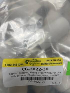 Cg-3022-30 Chemglass 3022-30 Chemglas Sleeve Type Septum Stopper Size 29/26-29/42 White Pack 100