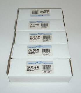 Cg-1618-50 Chemglass Volumetric Flasks Low Actinic Red 50 Ml Class A Lot Of 5