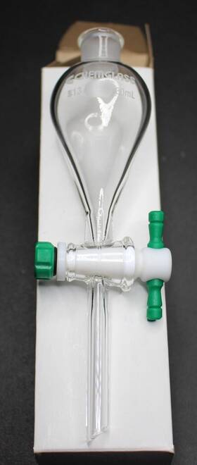 Cg-1747-01 Chemglass 30ml Separatory Funnel Squibb 13 Stopper Neck 2mm Ptfe Stpk