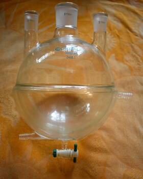 Cg-3481 Chemglass 5000ml Jacketed Flask 3-neck 45/50 And 29/42 Barbs Stopcock