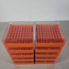 431121 Corning Lot Of 10x Cryogenic Vial Storage Box Orange Polycarbonate