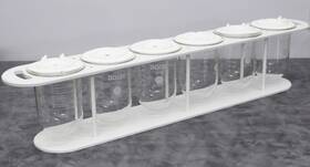 3010-0096 Distek X6 Dissolution Vessels With Caps And Rack For Bathless Testing 3010-0096 Distek X6 Dissolution Vessels With Caps And Rack For Bathless Testing