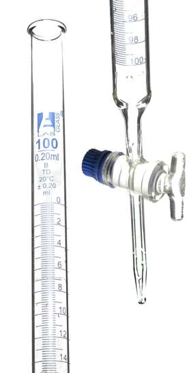 Eisco 696536853397 Class B 100ml Borosilicate Burette - 0.2ml Graduations Tolerance