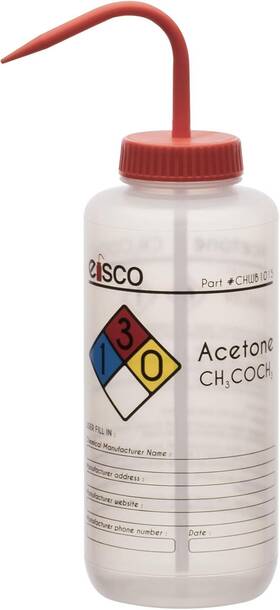 Chwb1015 Eisco Wash Bottle For Acetone 1000ml - Labeled With Color Coded Chemical And Safe Chwb1015 Eisco Wash Bottle For Acetone 1000ml - Labeled With Color Coded Chemical And Safe