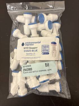 D1025-blue Environmental Express Bod Bottle Stopper Plastic Blue Cap 25/pk