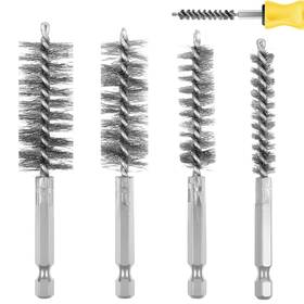 5212jtms0045 Fnanjwq 4 Pcs Wire Brush Stainless Steel For Drill Bore Set With Hex Silver