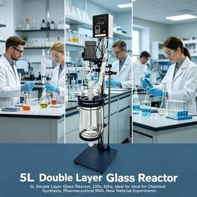 220500a Haywhnkn 5l Jacketed Glass Reactor Digital Speed Control Ptfe Stirrer -120 C To 300