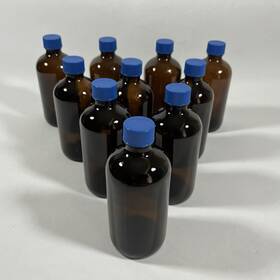 249-0250 I-chem 10 Thermo 250 Ml Round Narrow-mouth Amber Glass Bottles Blue Caps