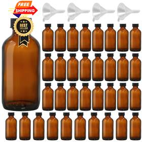 Gb-amber-120ml-35p Keywing 35 Pack 4oz Amber Glass Boston Round Bottles With Polycone