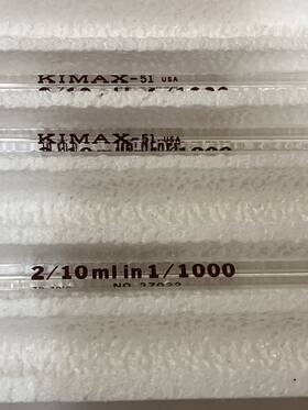 37022-210 Kimax 3 - Kimble Kimax-51 Glass 2/10ml X 1/1000 Measuring Pipette Pipet 37022