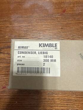 18140-300 Kimax Kimble 24/40 Glass Liebig Distillation Condenser 300mm Jacket 33mm Od 445mm Oal