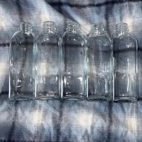 W216886 Kimax Kimble Wheaton Set Of 5- Glass French Square Bottles No Lids Usa 6 Inch Tall 2 Width