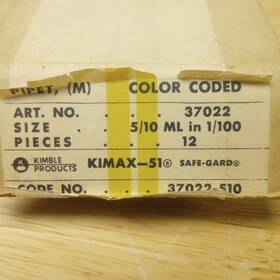 37022-510 Kimble New Glass Pipet Serological Box Of 12 Kimax-51 Size 5/10 Ml In 1/100