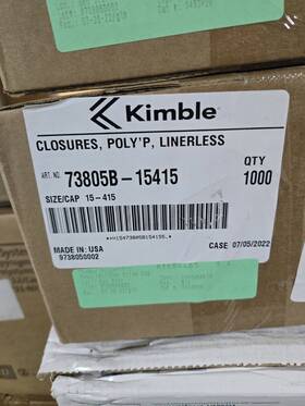73805b-15415 Kimble Chase 73805b 1000 Caps Linerless Polypropylene Screw Thread
