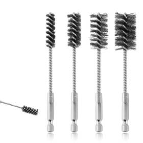 1073560 Lasuroa 4pcs Wire Brush Stainless Steel Twisted Bore With 1/4 Inch Hex Shank Black