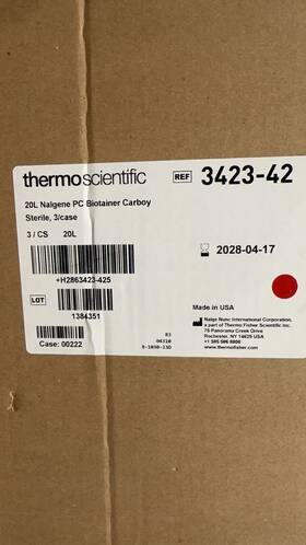 3405-42 Nalgene Thermo 5l Polycarbonate Graduated Biotainer Carboy Sterile 3/cs