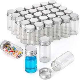 00057 Njvial 34pcs 25ml Empty Tiny Jars With Metal Lids Small Glass Vials Silver