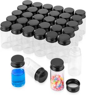00069 Njvial 34pcs 25ml Empty Tiny Jars With Lids Small Glass Vials Black Aluminum