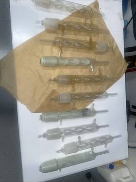 3840-mco Pyrex Lot Of 10 45/50 Glass 4-bulb Allihn Reflux Condenser Extractor Apparatus