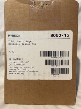 8060-15 Pyrex Corning 15ml Conical Centrifuge Tube With Beaded Rim Reusable