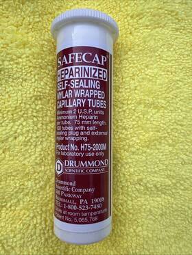 H75-2000m Safe-tec Safecap Heparinized Self-sealing Mylar Wrapped Capillary Tubes Safetec