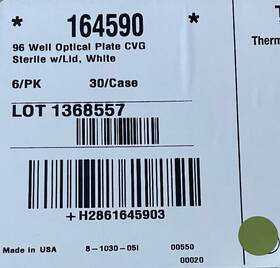 164590 Thermo Scientific 96 Well Optical Plate Coverglass Bottom Sterile White 2200 Value