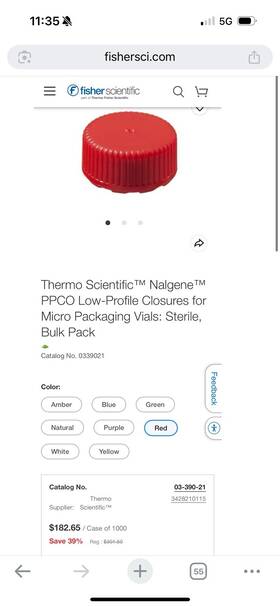 342821-0115 Thermo Scientific Nalgene Ppco Low-profile Closures Red