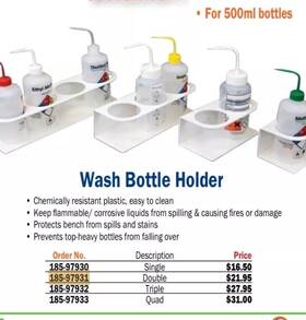 185-97931 Tripp Nt Lot Of 2 Wash Bottle Holder For 500ml Double White Abs Laboratory Wall Mount
