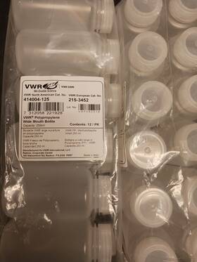 414004-125 Vwr Plastic Bottle Polypropylene Wide Mouth 250ml 12/pk