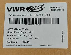 66011-041 Vwr Lot Of 2 Glass Vial With Phenolic Cap On Short Form Style-