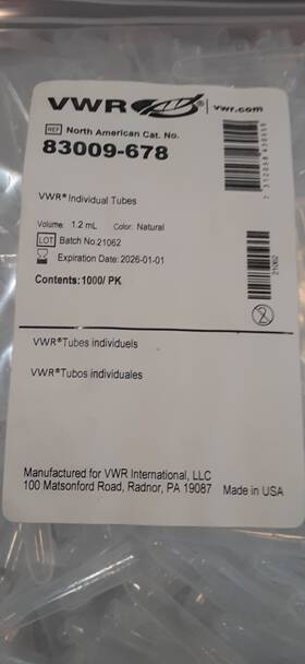 83009-678 Vwr 1.2 Ml Sample Library Tubes Sealed Bag/1000