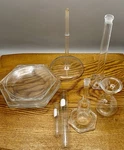 Vintage Pyrex Laboratory Beaker Clear Glass Shallow Dishes 25ML Volumetric Flask. Fixed Price $70.00.