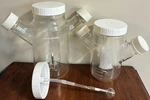 2X Wheaton 1000ML + 500ML Mixing Glass Lab Spinner Flasks Double Sidearm. Fixed Price $175.00.