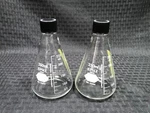 (2) Kimax Glass 250ML Graduated Erlenmeyer Culture Flask W/lined Screw Cap 26505. Fixed Price $23.99.