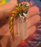 Thick Glass 18MM Single Hole Bong Slide Bowl Piece W/ Wigwag & Horn Handle. Fixed Price $8.99.
