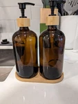 16OZ Premium Amber Glass Soap Dispenser Bamboo Tray And Pump (2 Pack 8 Labels). Fixed Price $18.00.