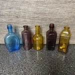 Lot Of 5 Vintage Wheaton Miniature Glass Bottles Blue Purple Amber. Fixed Price $24.95.