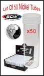 50 Bcw Round Coin Tubes Us Nickel Size New Lot Of Screw On Unbreakable Caps. Fixed Price $32.23.
