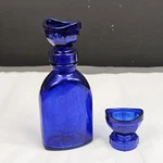 Very Good Cobalt Blue Glass 8OZ Wyeth Collyrium Eye Wash Bottle 2PLASTIC Cup Top. Fixed Price $19.95.