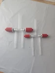 2 Corning Pyrex Glass Plain Bore Rotaflo Three-way Ptfe Stopcock. Fixed Price $140.00.