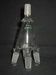 Chemglass 14/20 Jnts 4-WAY Distillation Distribution Adapter, Hooks, Chip. Fixed Price $45.74.
