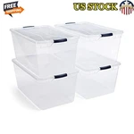 Stackable Clear Storage Bins 95QT Impact Resistant Latching Lid 4-PACK Container. Fixed Price $198.40.