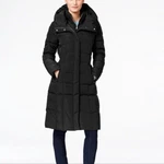 Cole Haan Signature Long Line Women's Box-quilt Down Coat With Bib Front Hood Xs. Fixed Price $135.00.